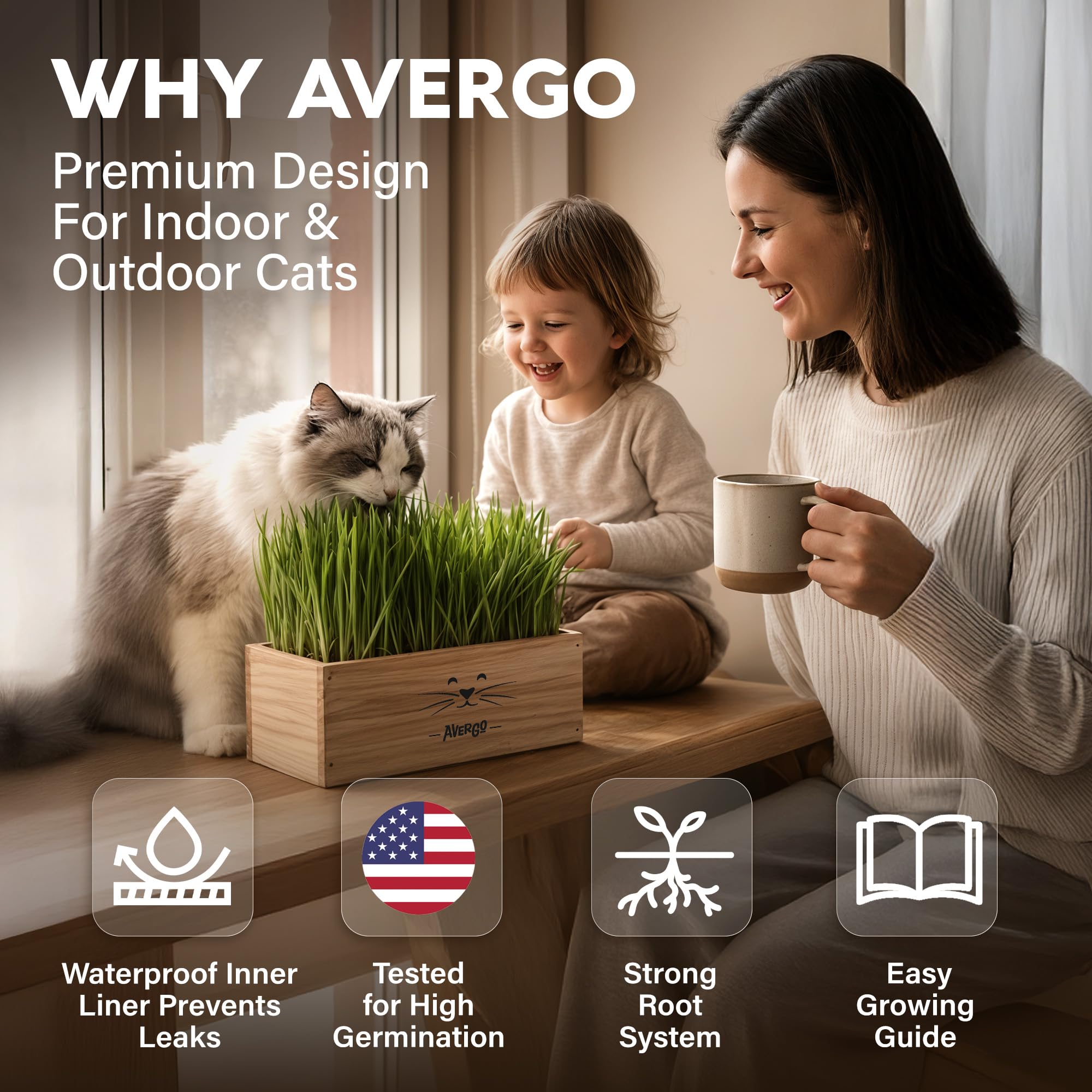 AVERGO maceta de madera vista superior, diseño compacto y ordenado