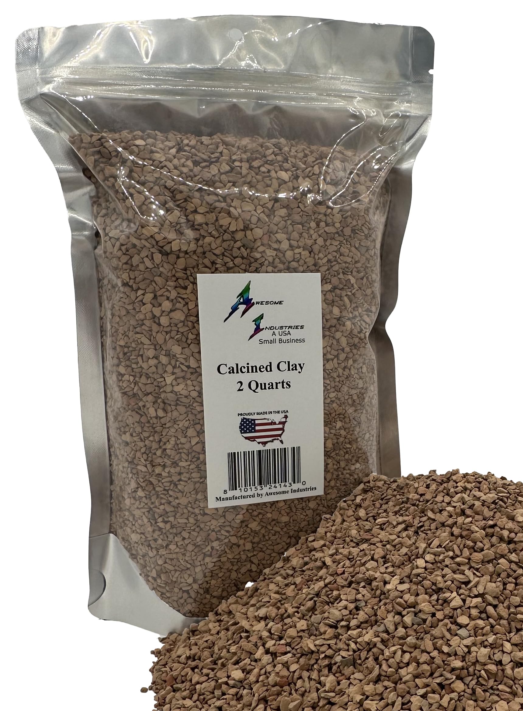 Awesome Industries primer plano de granos de calcined clay, textura porosa que retiene agua