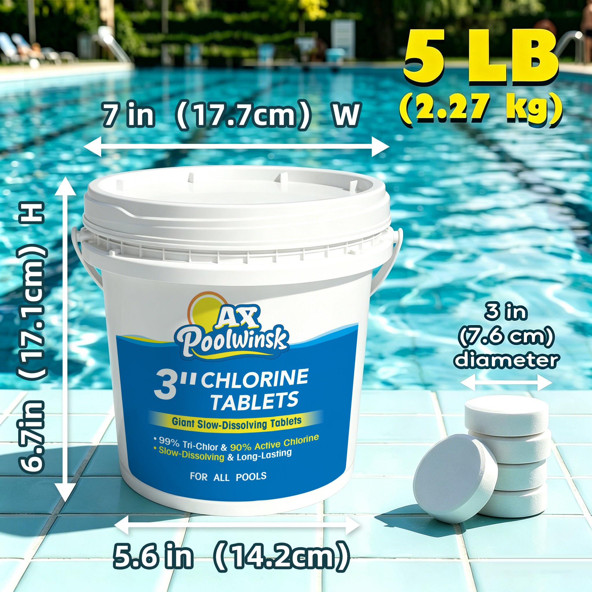 AX Poolwinsk etiqueta con ingredientes y porcentaje de cloro disponible