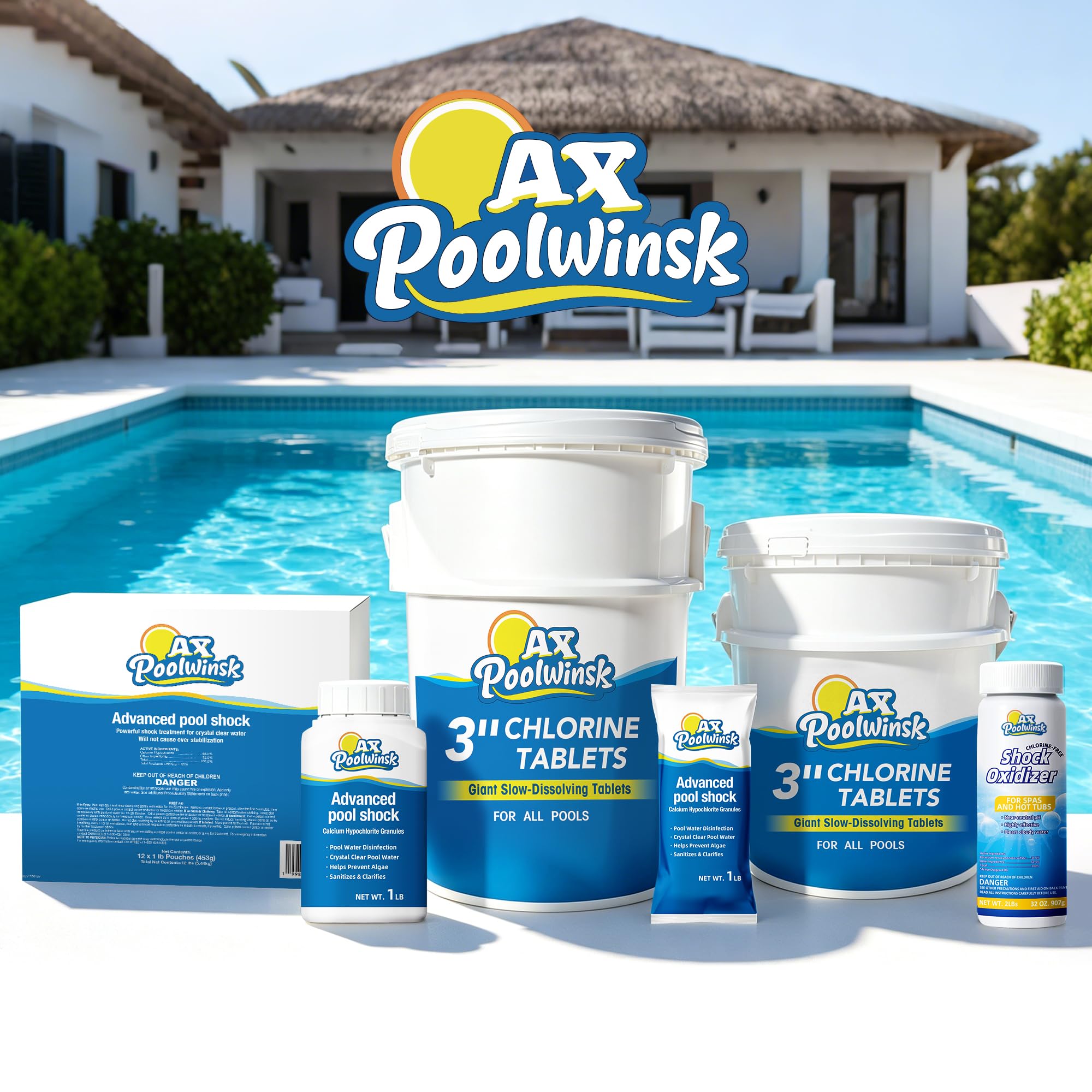 AX Poolwinsk tableta en primer plano con textura y potencia visible