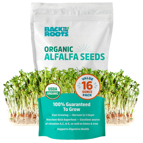 Back to the Roots paquete frontal mostrando 1 lb y certificación orgánica, ahorro