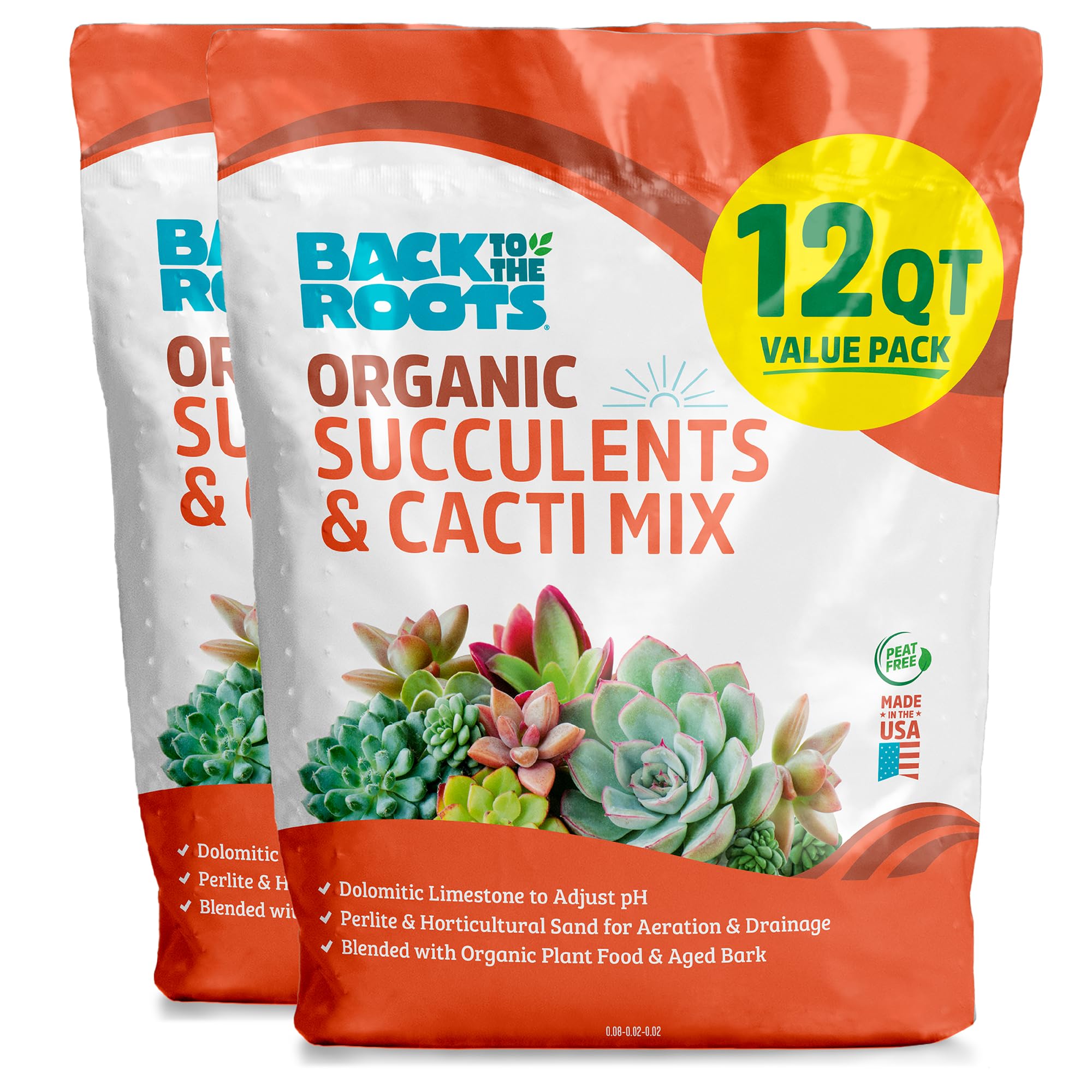 Back to the Roots frente del empaque mostrando 12 qt y beneficio de mezcla especializada