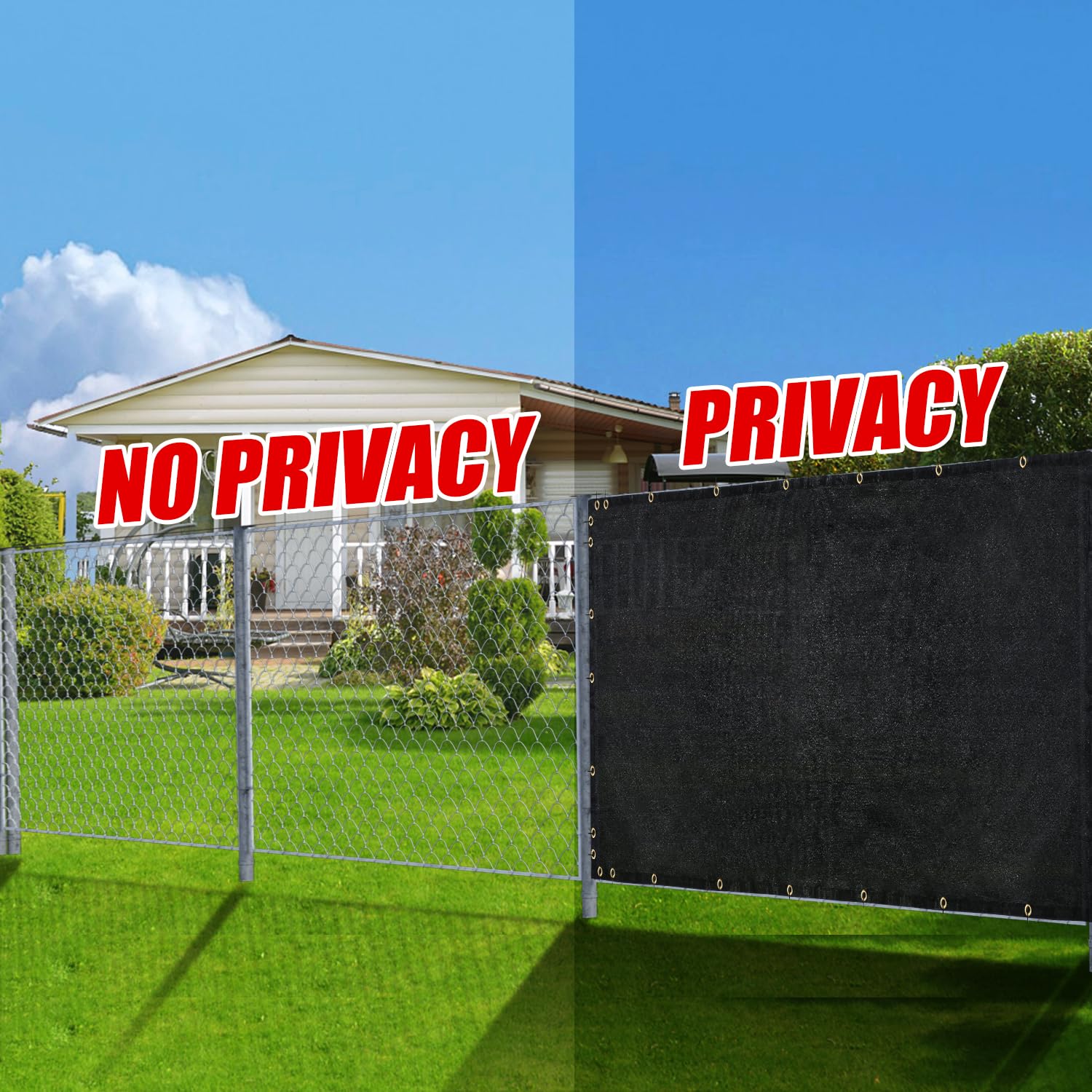BADAO malla instalada en valla de eslabón ofreciendo privacidad inmediata