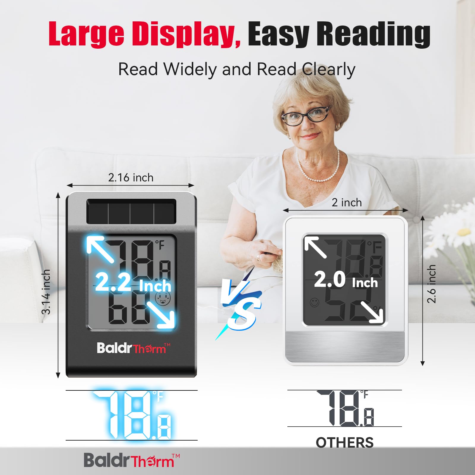 BaldrTherm monitor en habitación de bebé mostrando condiciones confortables