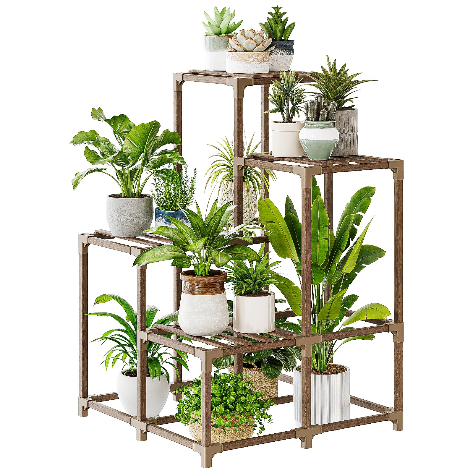Bamworld soporte junto a macetas para comparar tamaño y capacidad de carga