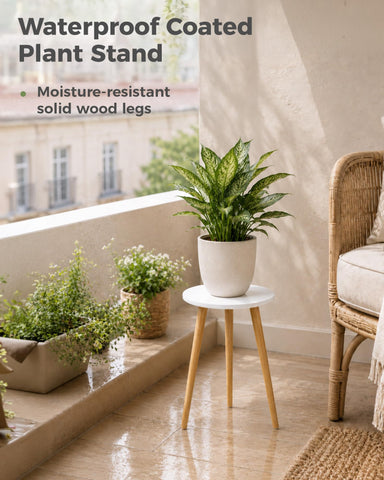Bamworld soporte en uso con maceta grande demostrando capacidad y equilibrio
