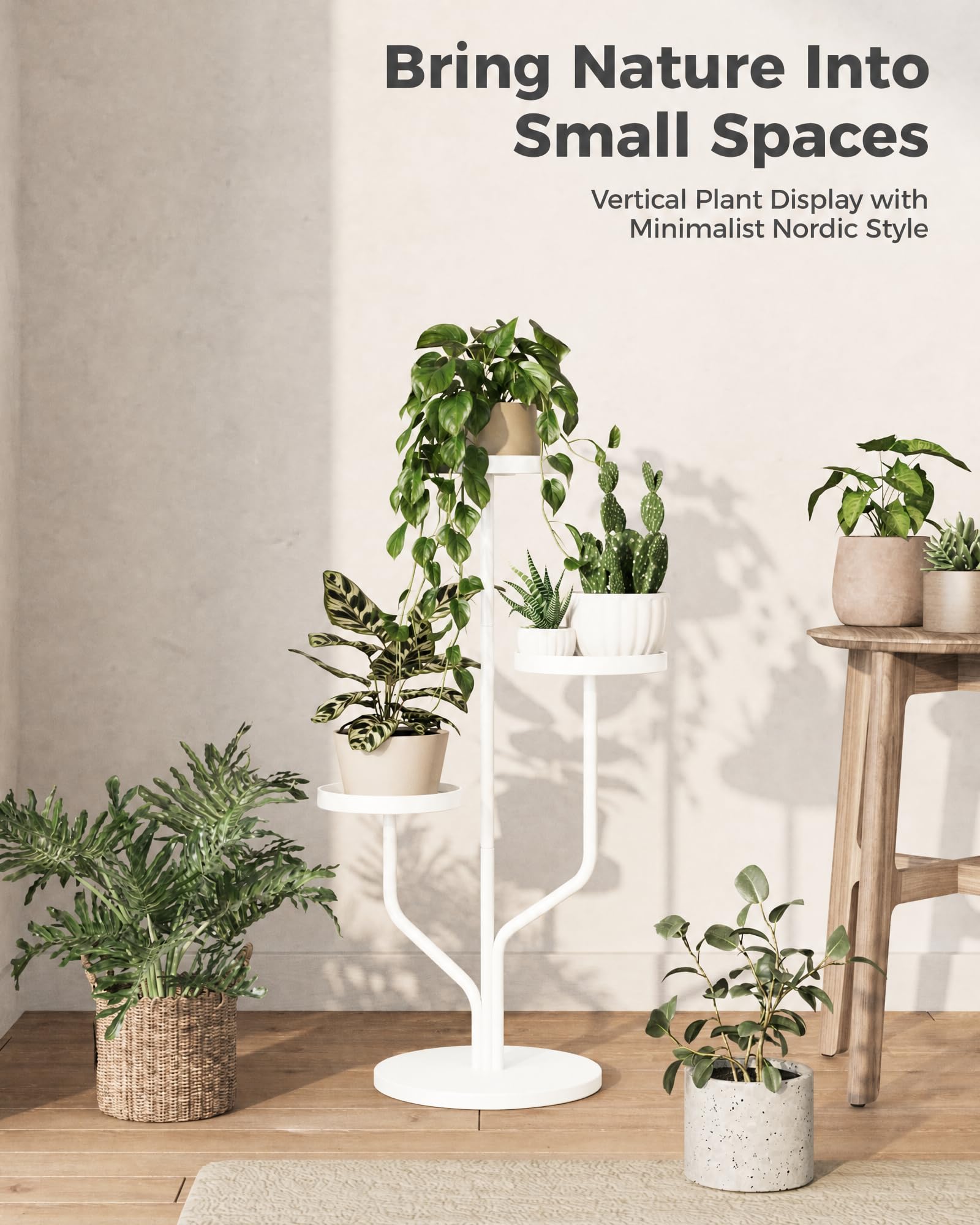 Bamworld soporte en una esquina interior con macetas aportando orden visual