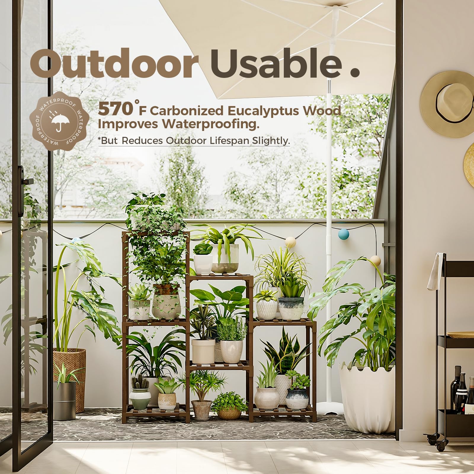 Bamworld estantería en uso interior realzando plantas y ahorro de espacio
