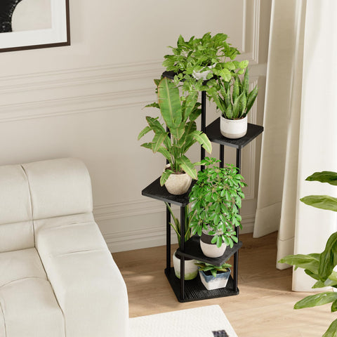 Bamworld estantería en uso en salón que realza decoración con plantas