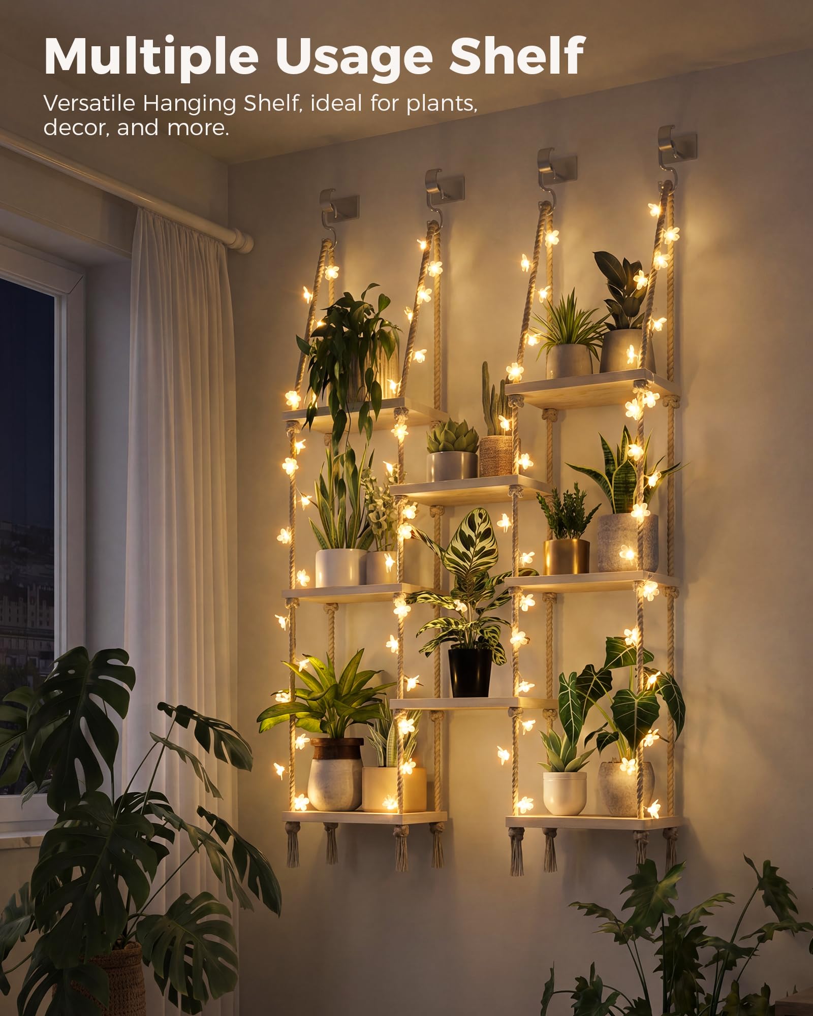 Bamworld estantería colgando en ventana generando punto focal decorativo