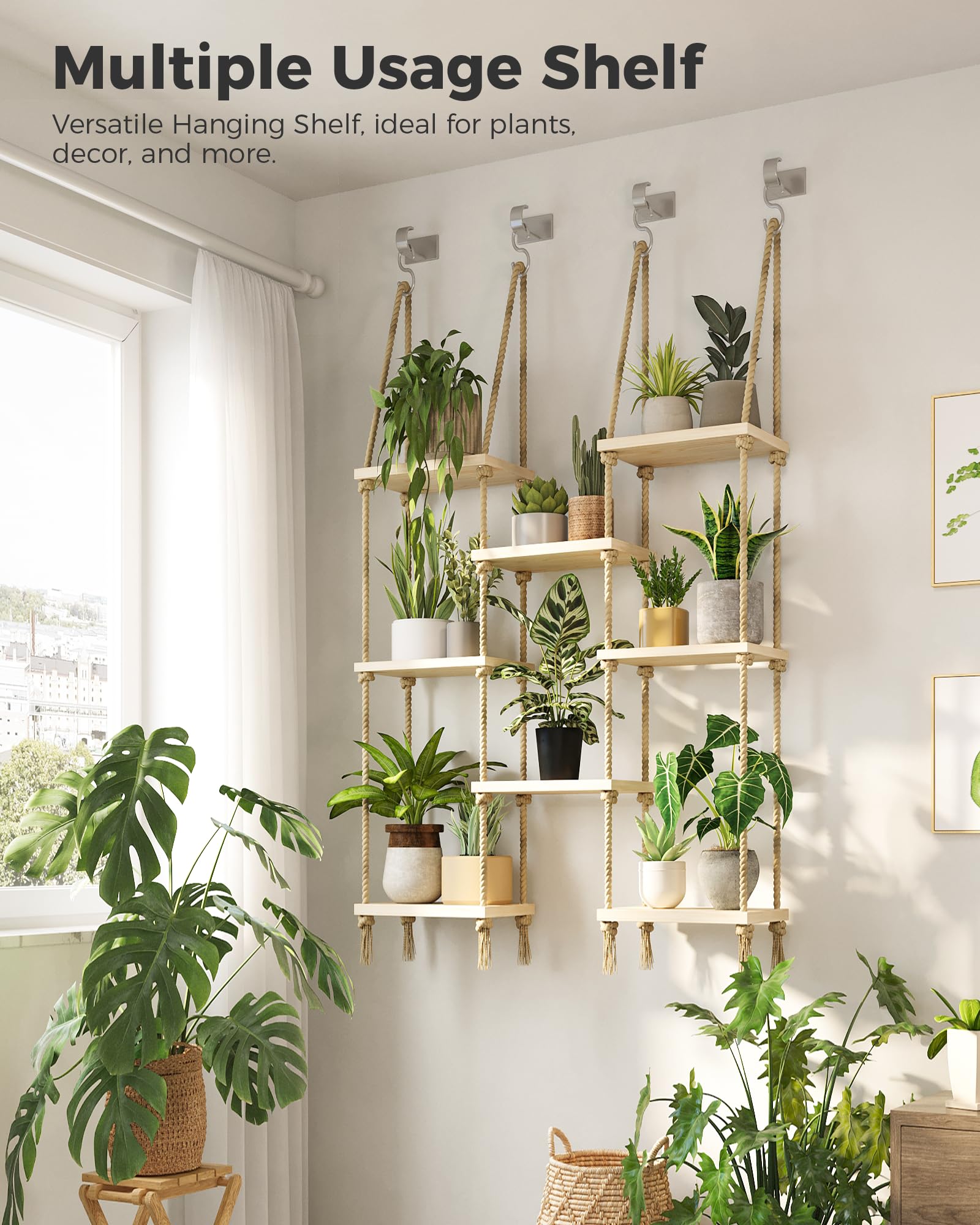 Bamworld estantería junto a ventana exhibiendo plantas y ahorro de espacio