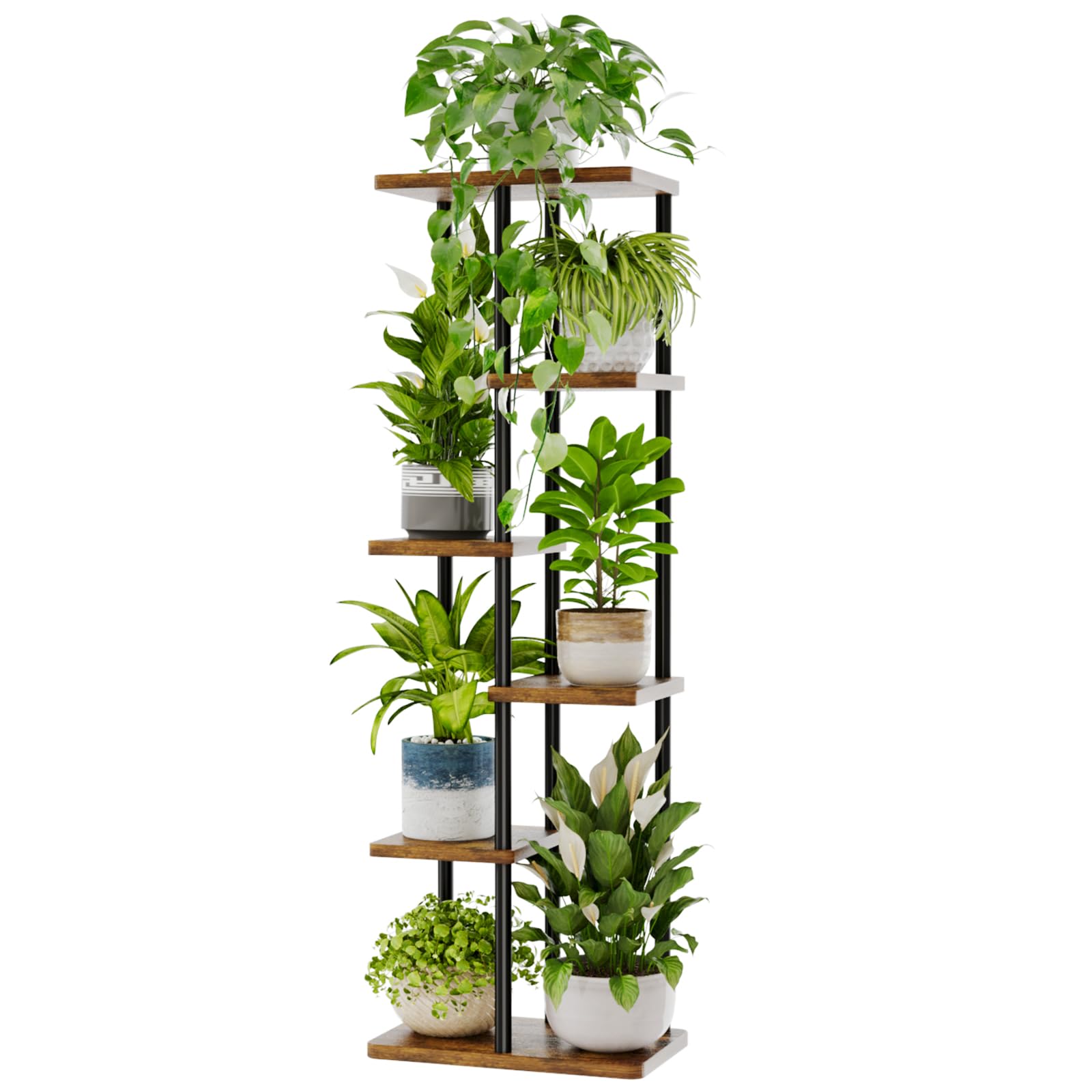 Bamworld estantería frontal 6 niveles mostrando muchas plantas y ahorro de espacio