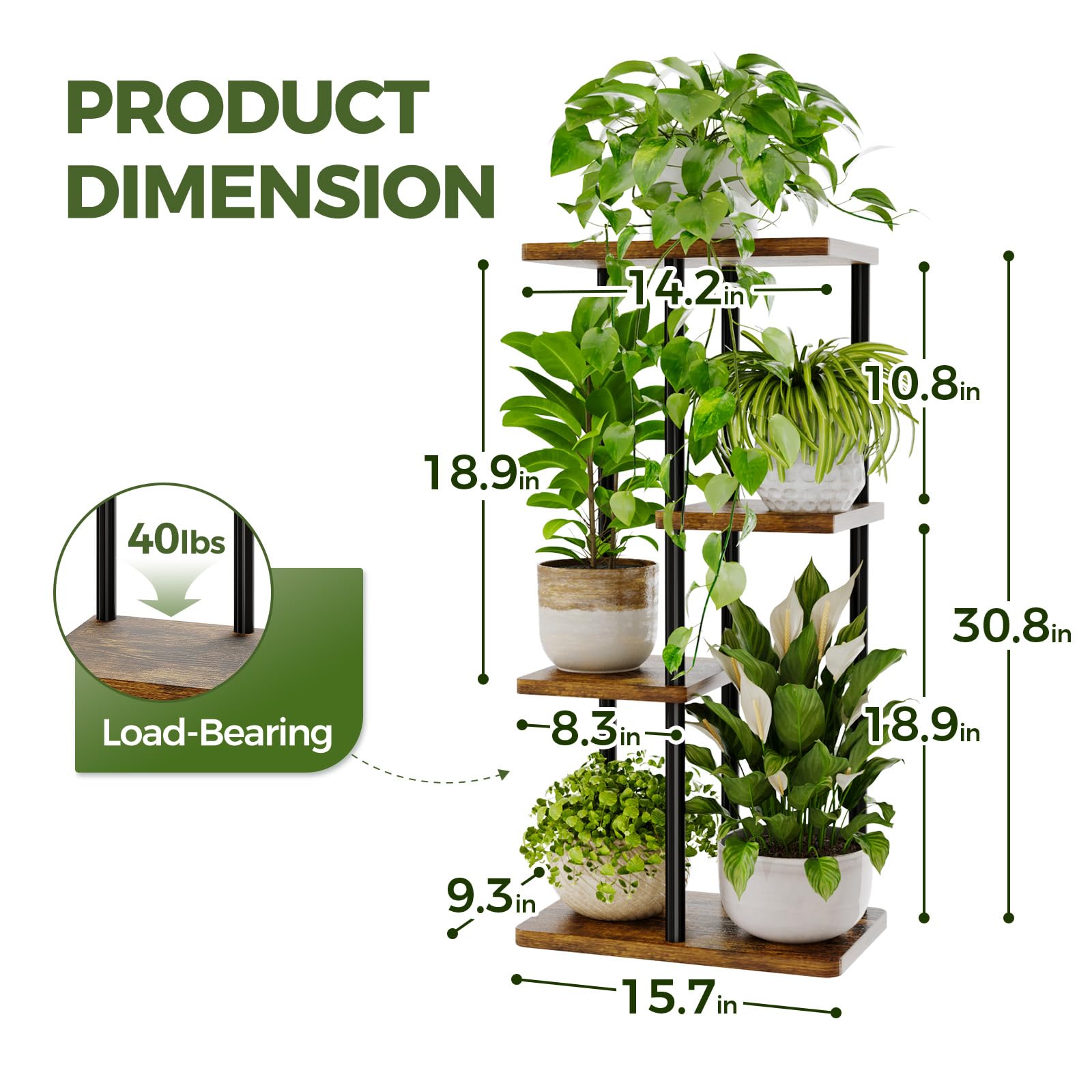 Bamworld vista superior de los estantes para organizar macetas varias