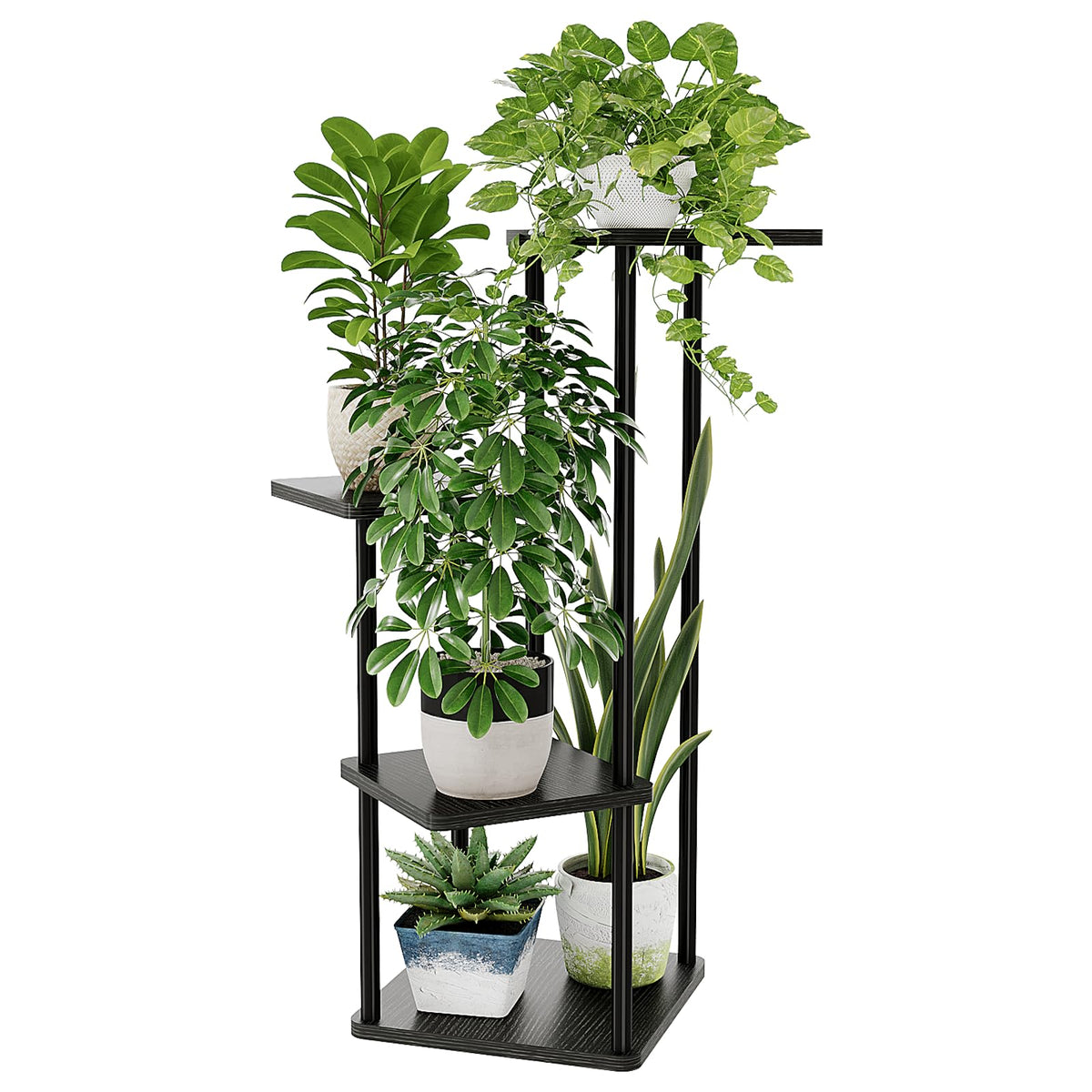 Bamworld vista frontal del soporte esquinero con macetas y ahorro de espacio