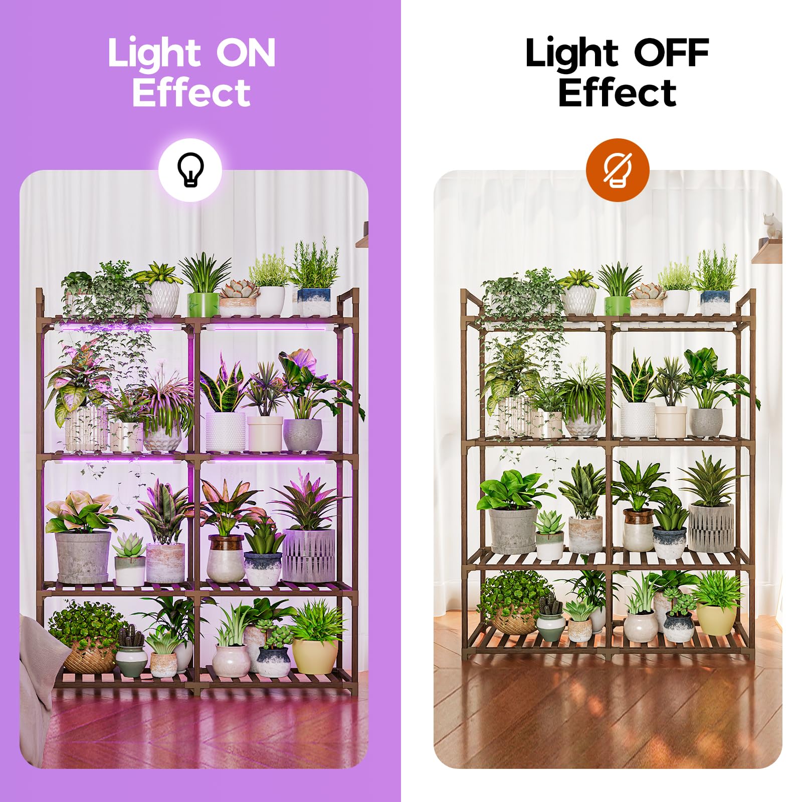 Bamworld luz de crecimiento encendida aportando energía a plantas