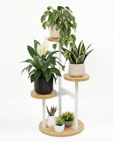 Bamworld soporte frontal blanco mostrando diseño y ahorro de espacio