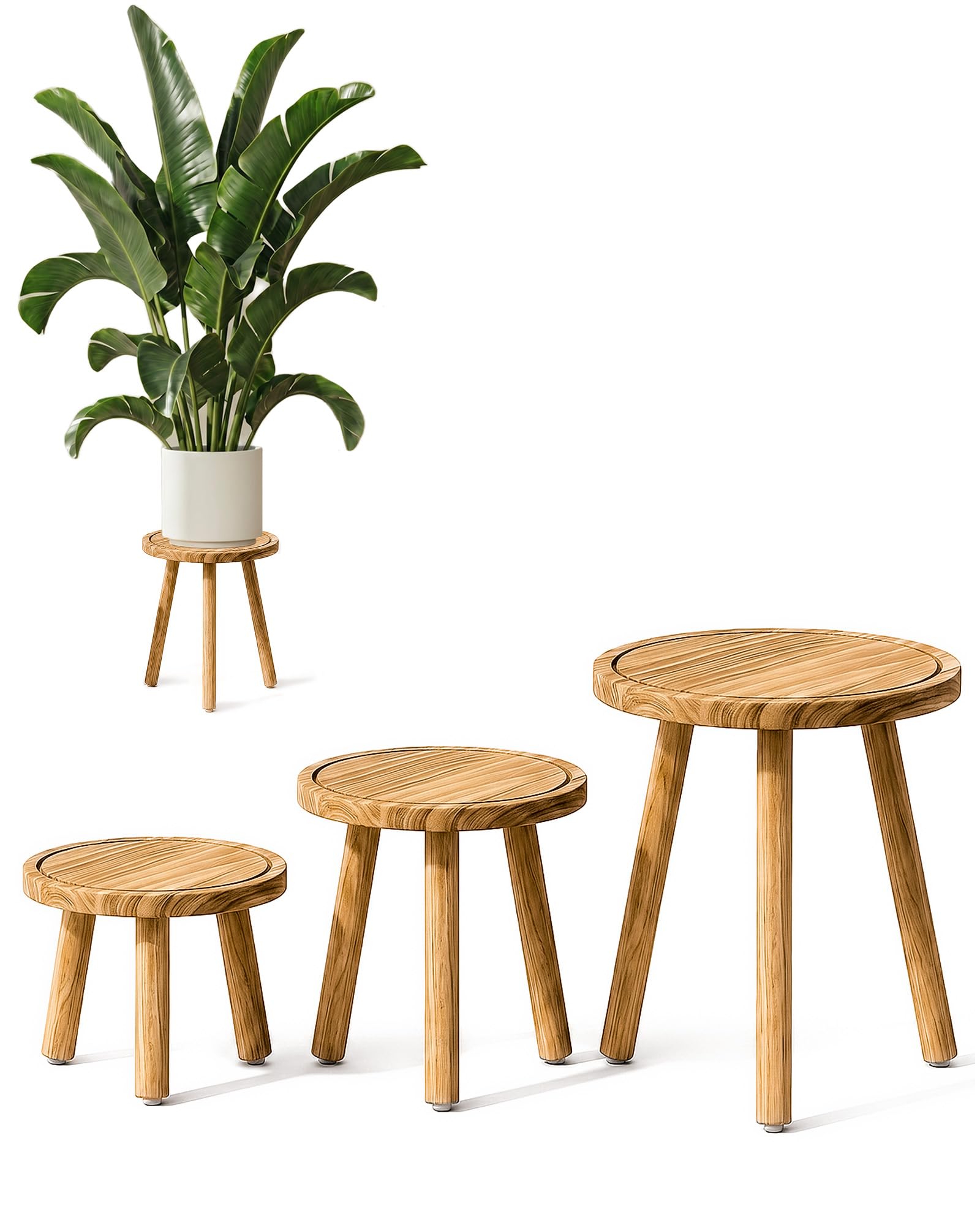 Bamworld soporte frontal del juego de 3 mostrando acabado natural y estabilidad