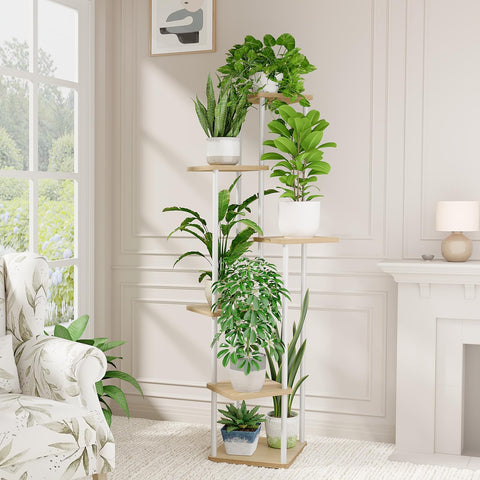 Bamworld soporte planta frontal mostrando diseño blanco y organización eficiente