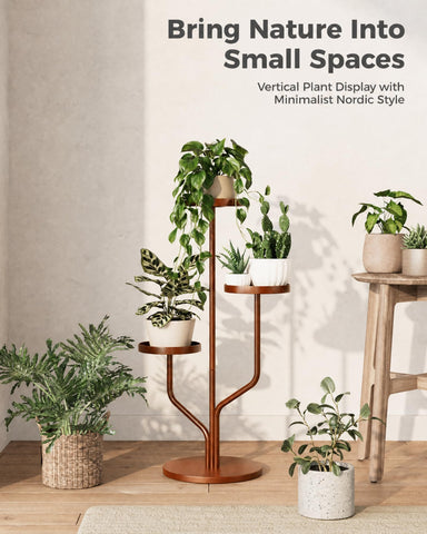 Bamworld soporte con macetas en un salón, crea un punto focal verde y decorativo