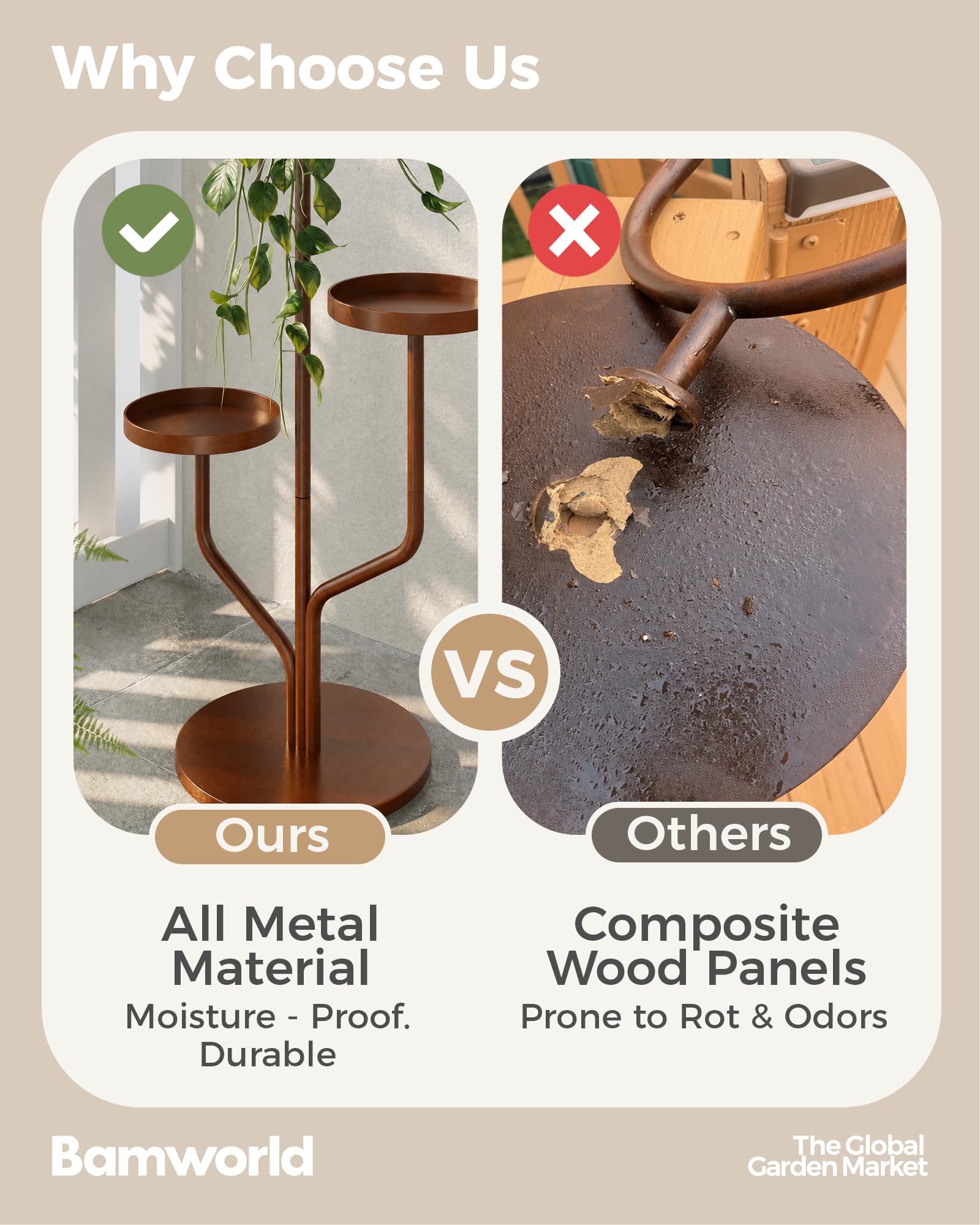 Bamworld soporte en balcón con luz natural, ideal para plantas y decoración exterior protegida