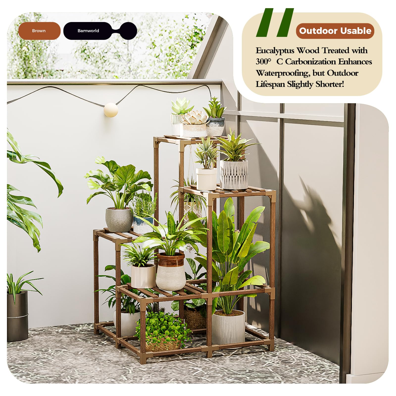 Bamworld soporte en salón con macetas pequeñas que mejora decoración interior