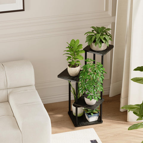 Bamworld estantería en uso con diversas plantas beneficiando la exposición