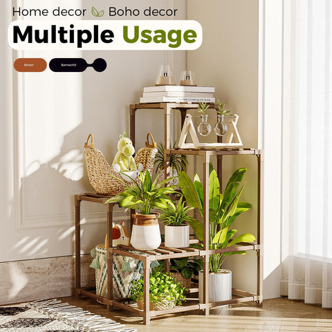 Bamworld soporte en balcón con plantas mostrando uso exterior protegido