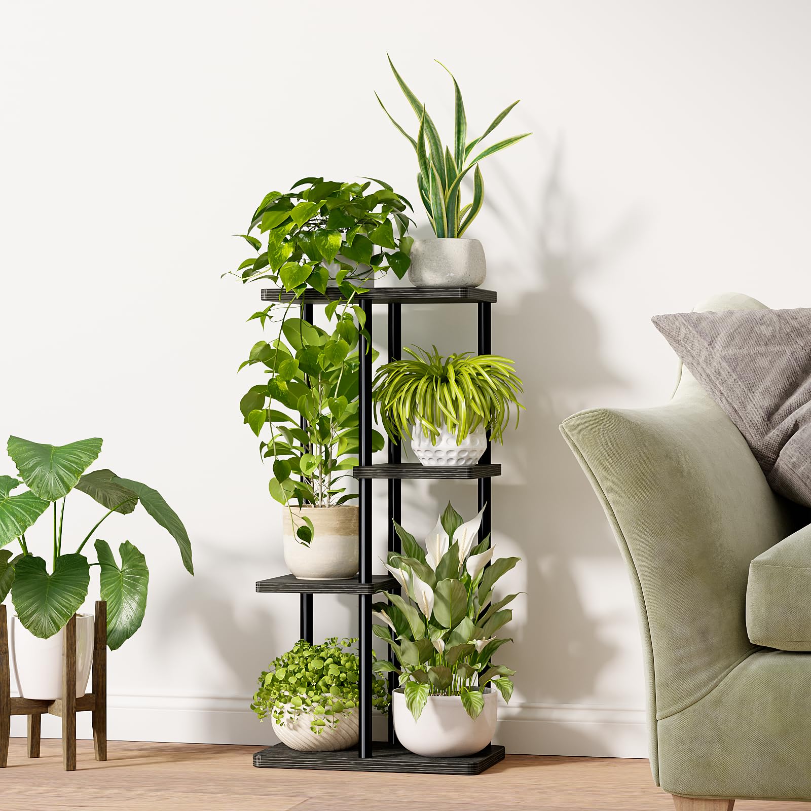 Bamworld estantería en balcón exhibiendo plantas y optimizando espacio útil