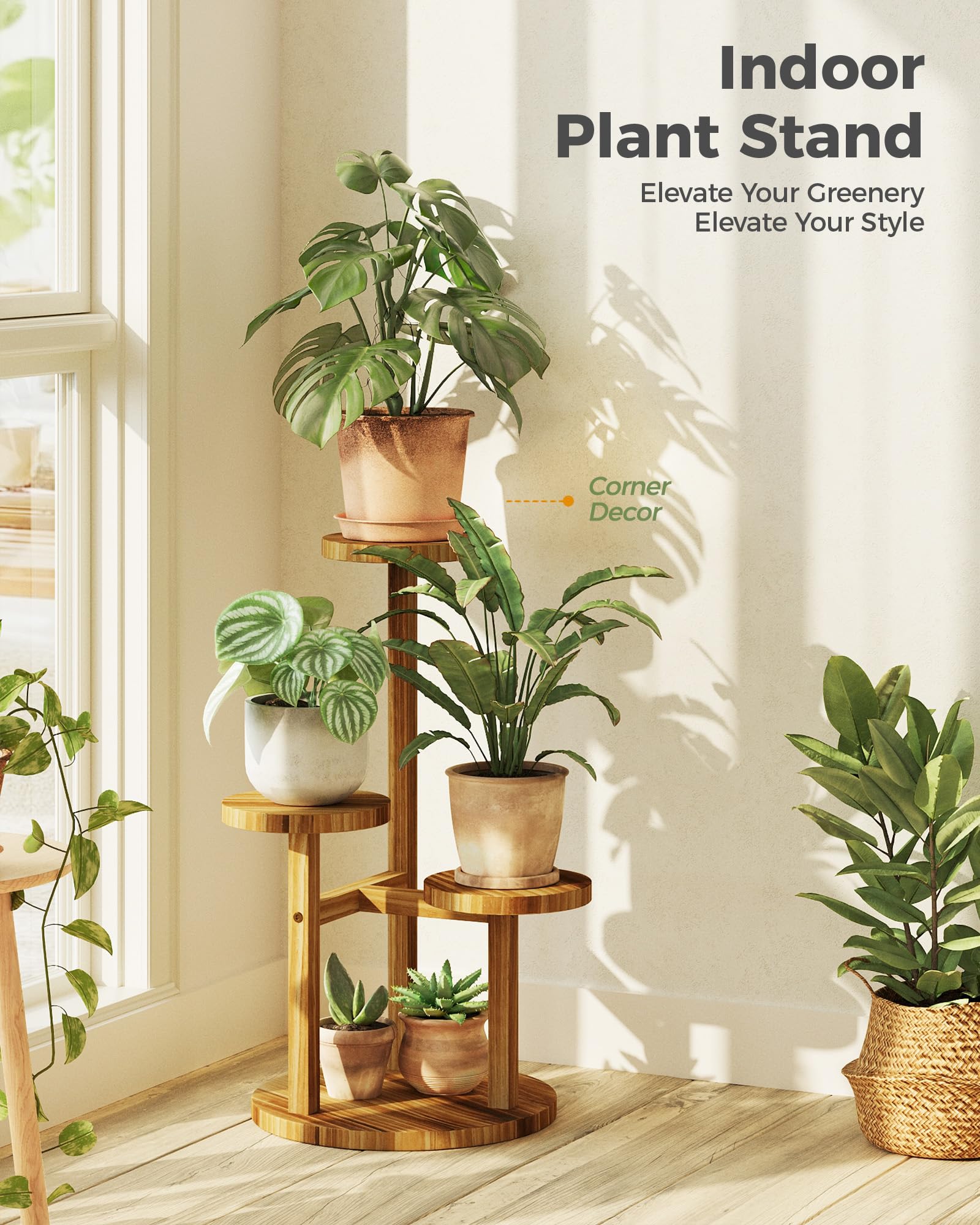 Bamworld estantería en salón con plantas mejorando decoración interior