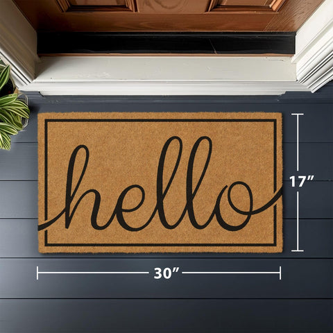 Barnyard Designs detalle de la palabra Hello en script, aporta estilo acogedor
