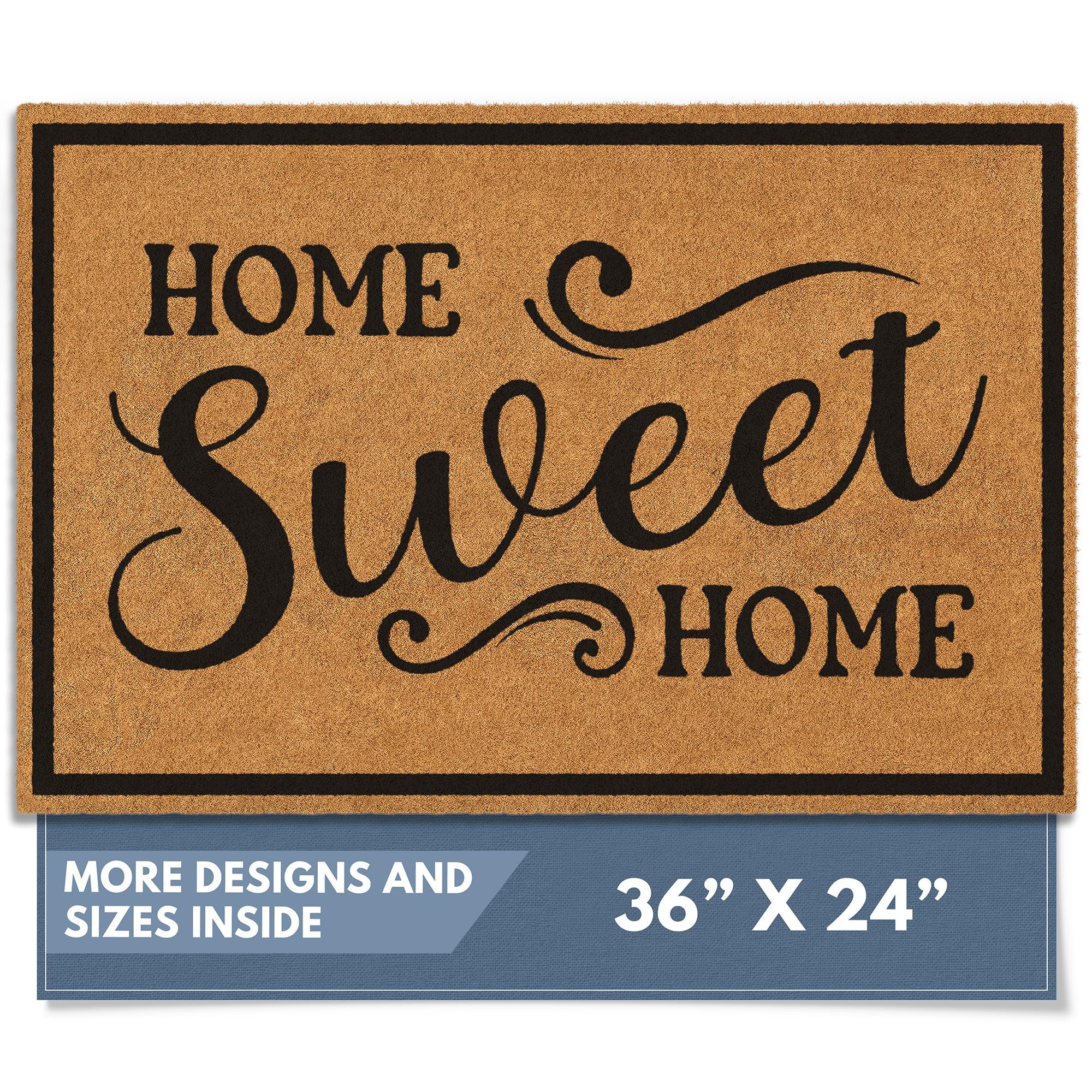 Barnyard Designs felpudo frontal mostrando texto Home Sweet Home y bienvenida clara