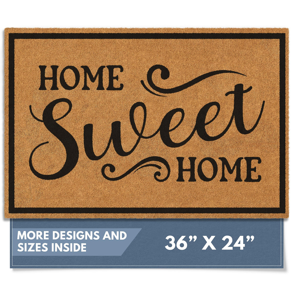 Barnyard Designs felpudo frontal mostrando texto Home Sweet Home y bienvenida clara