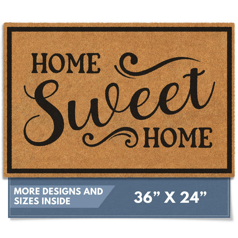 Barnyard Designs felpudo frontal mostrando texto Home Sweet Home y bienvenida clara