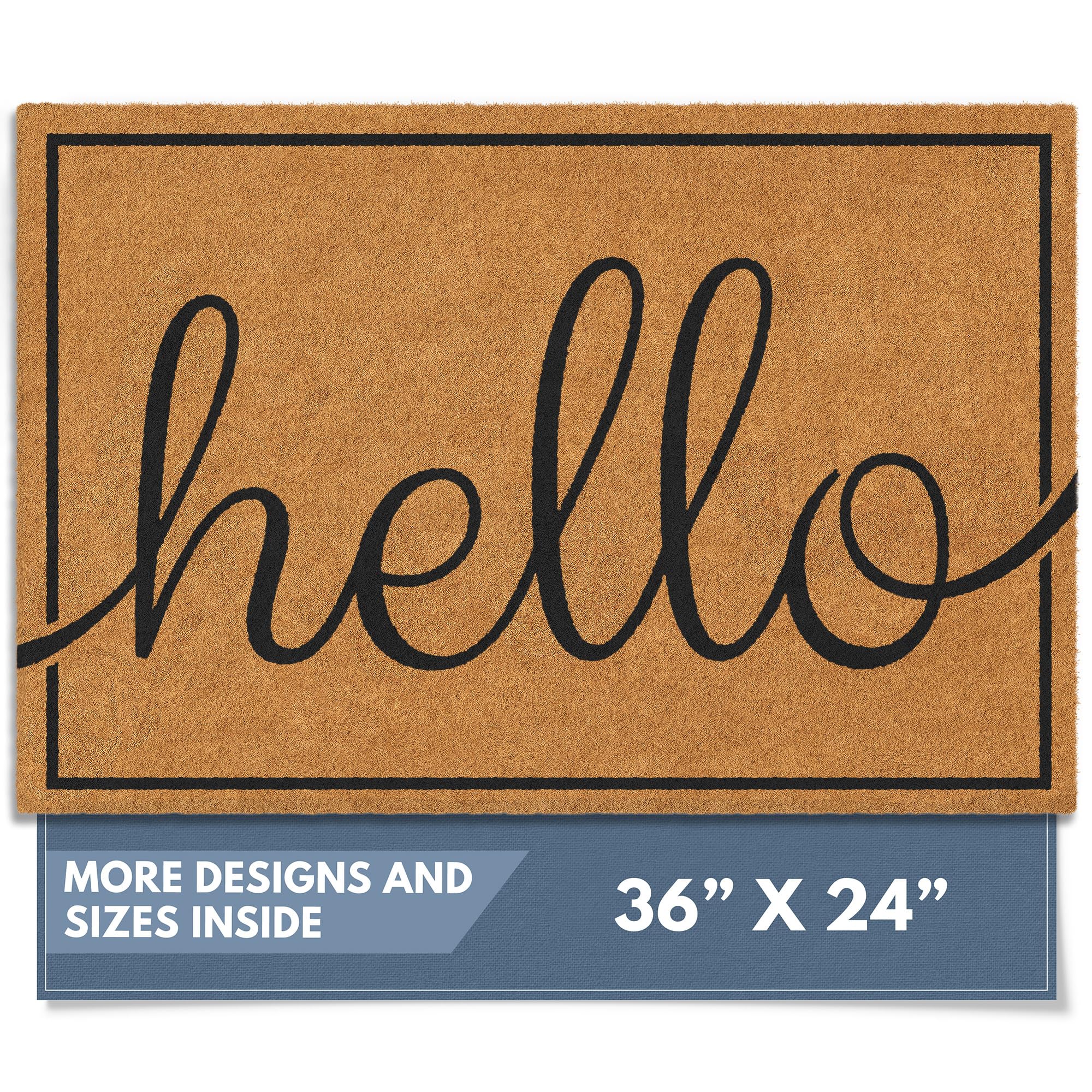 Barnyard Designs felpudo frontal mostrando diseño Hello y bienvenida elegante