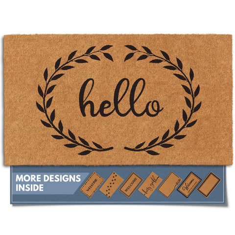 Barnyard Designs felpudo frontal Hello Wreath da bienvenida con estilo