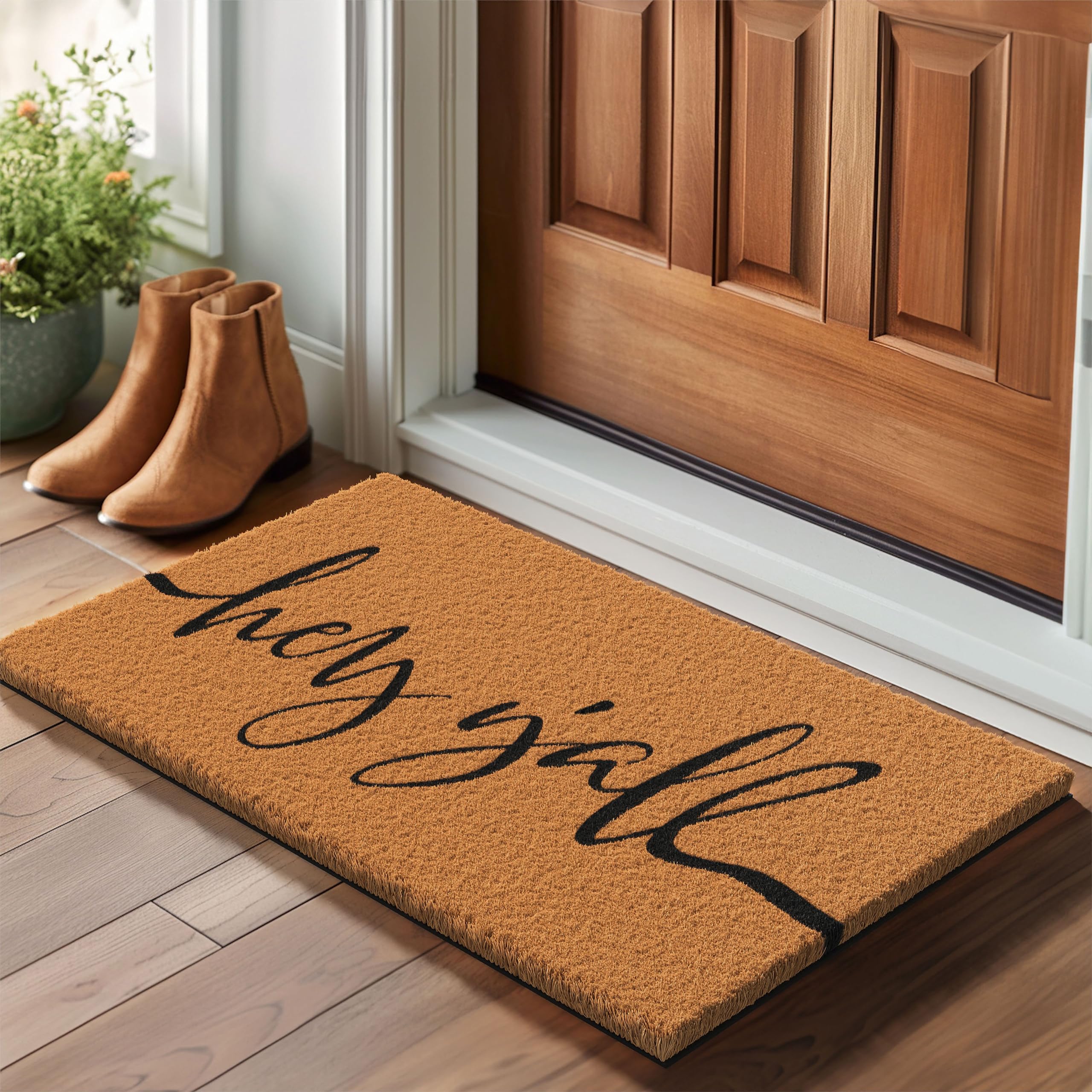 Barnyard Designs detalle de fibras coco mostrando durabilidad y limpieza