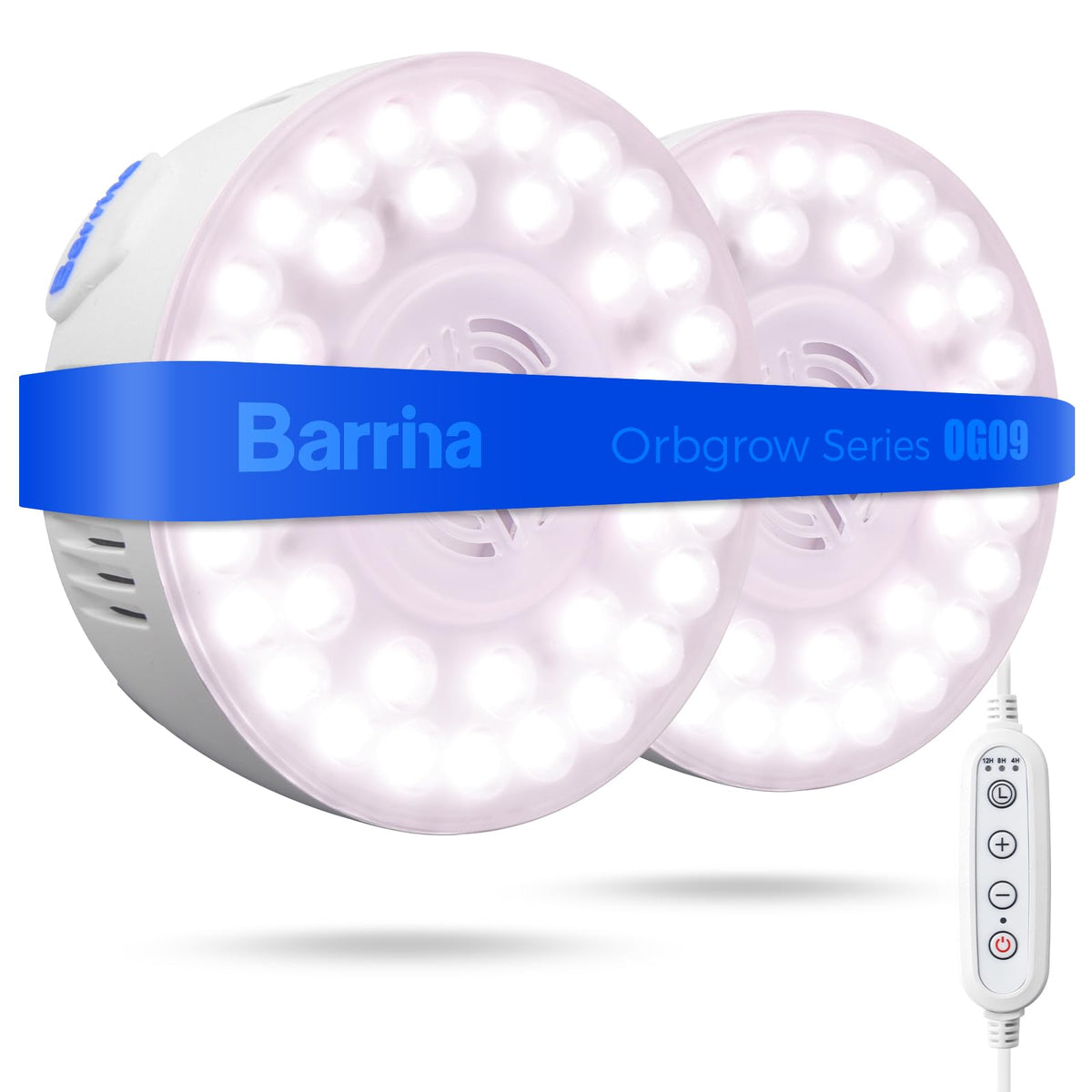 Barrina OG09 frontal pack mostrando diseño compacto y luz rosa-blanco, mejora crecimiento