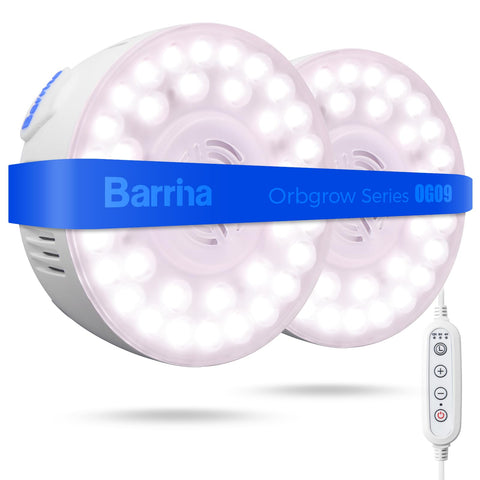 Barrina OG09 frontal pack mostrando diseño compacto y luz rosa-blanco, mejora crecimiento