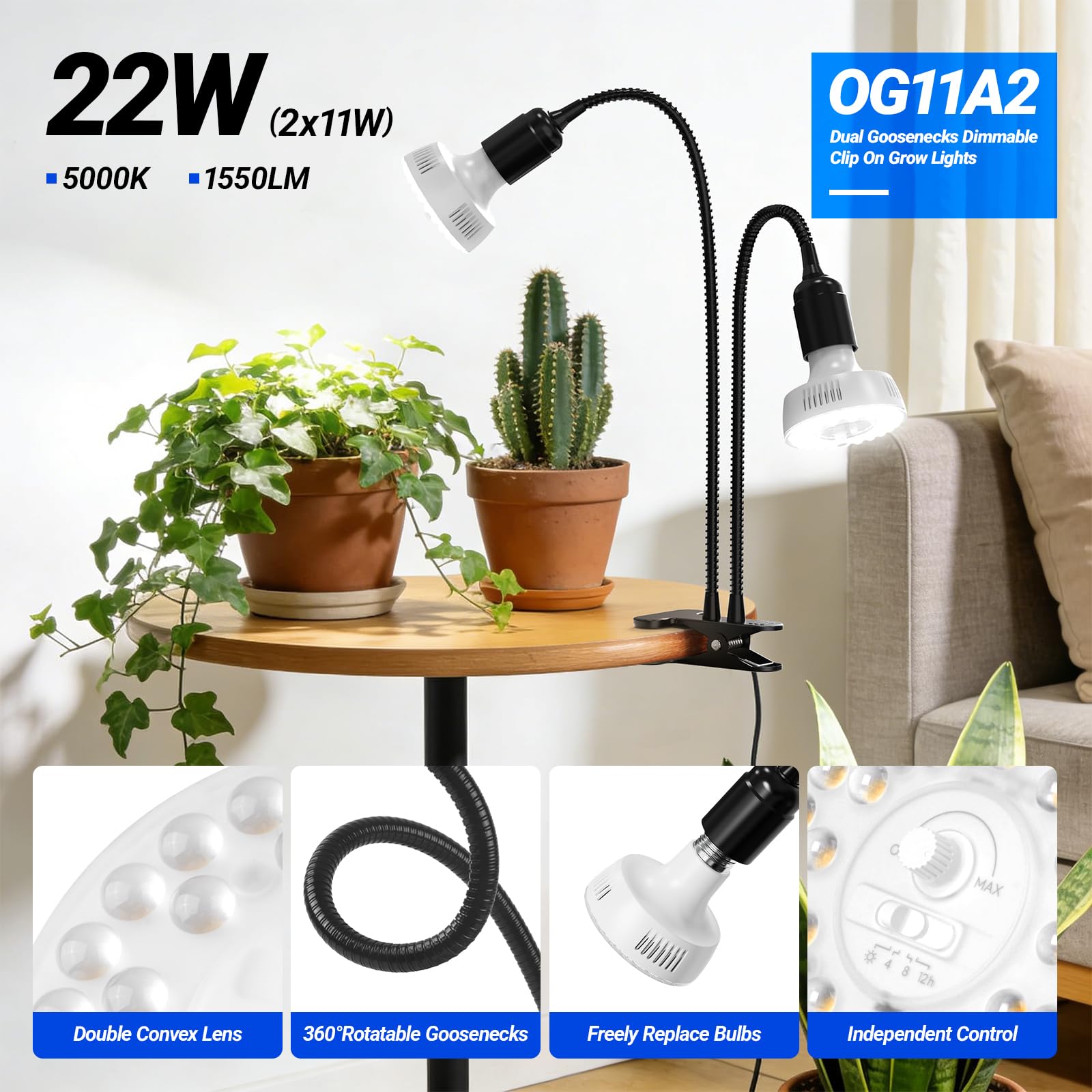 Barrina OG11A2 cuello flexible en detalle para orientar luz con precisión