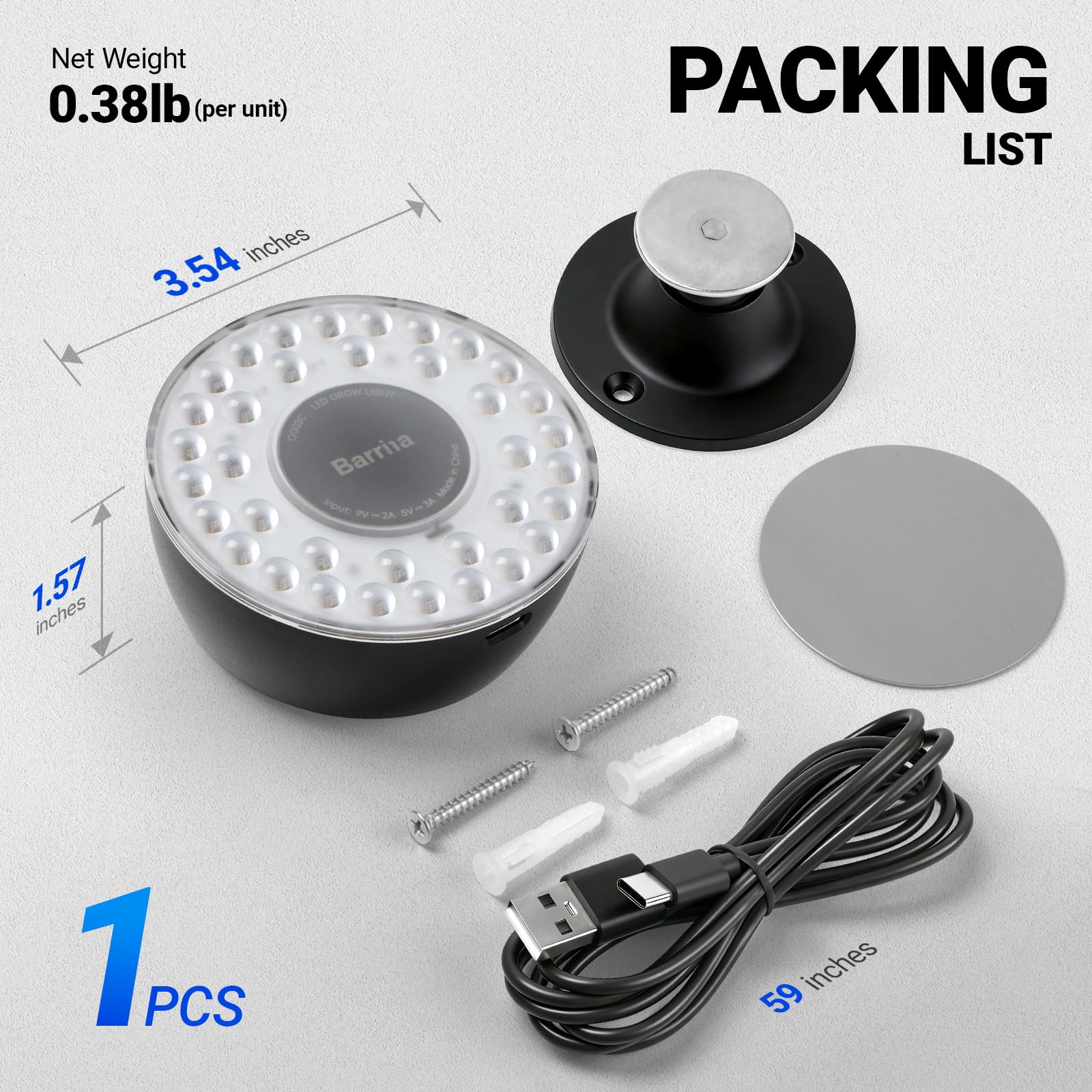Barrina Orbgrow OG03C puerto USB-C durante carga rápida de la batería integrada