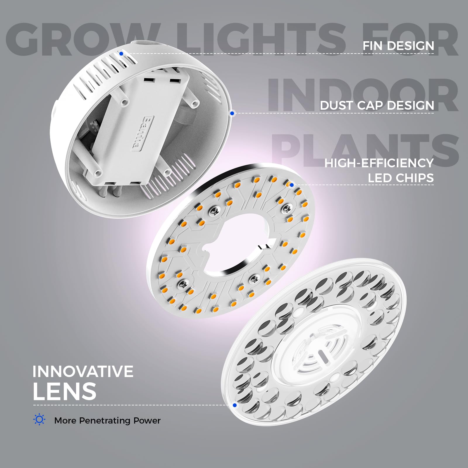 Barrina Orbgrow OG09 iluminando suculentas con espectro rosa-blanco para fotosíntesis eficiente
