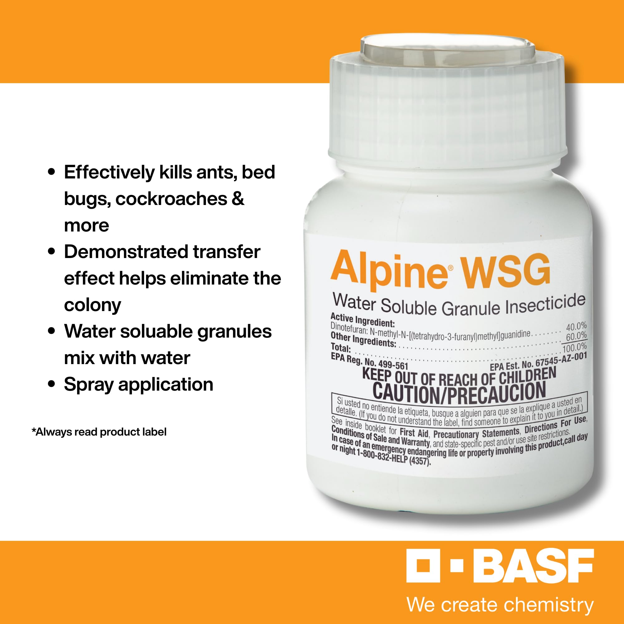 BASF Alpine WSG sachet abierto detalle de gránulos solubles para mezcla rápida