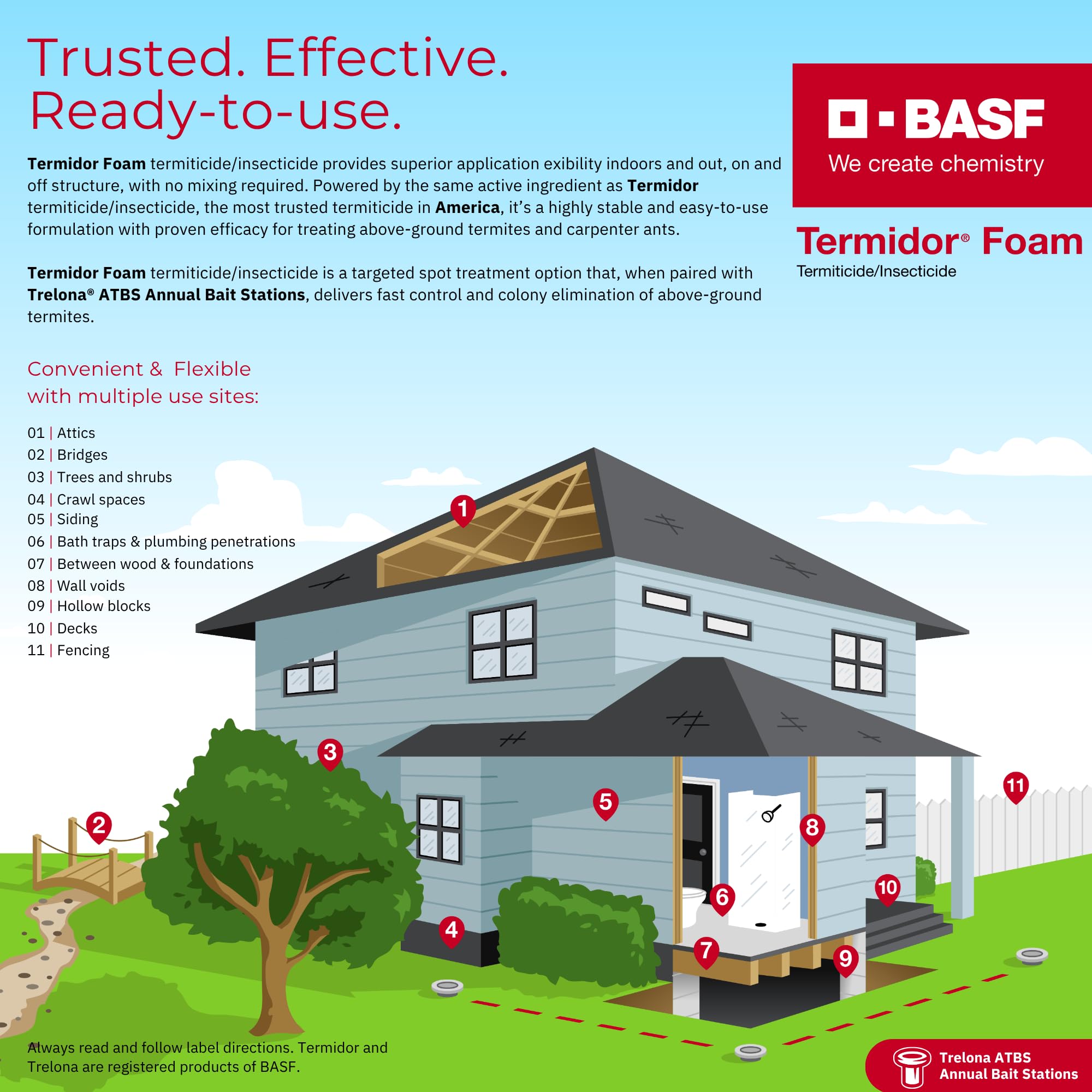 BASF Termidor Foam espuma seca expandida mostrando textura duradera