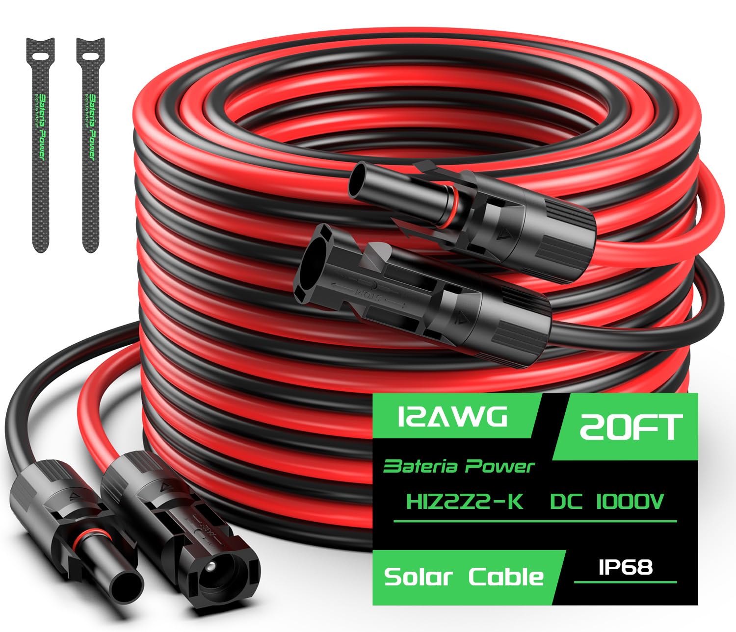 Bateria Power paquete frontal mostrando cables y accesorios, instalación más fácil
