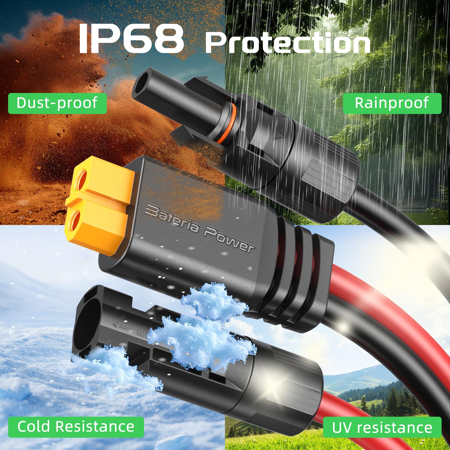 Bateria Power cable conectado a panel solar y XT60 demostrando carga segura