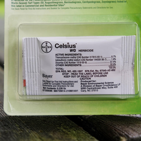 Bayer Celsius WG en aplicación sobre césped mostrando control de malezas