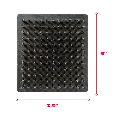 BBQ-Aid primer plano de las cerdas de acero inoxidable que demuestra resistencia