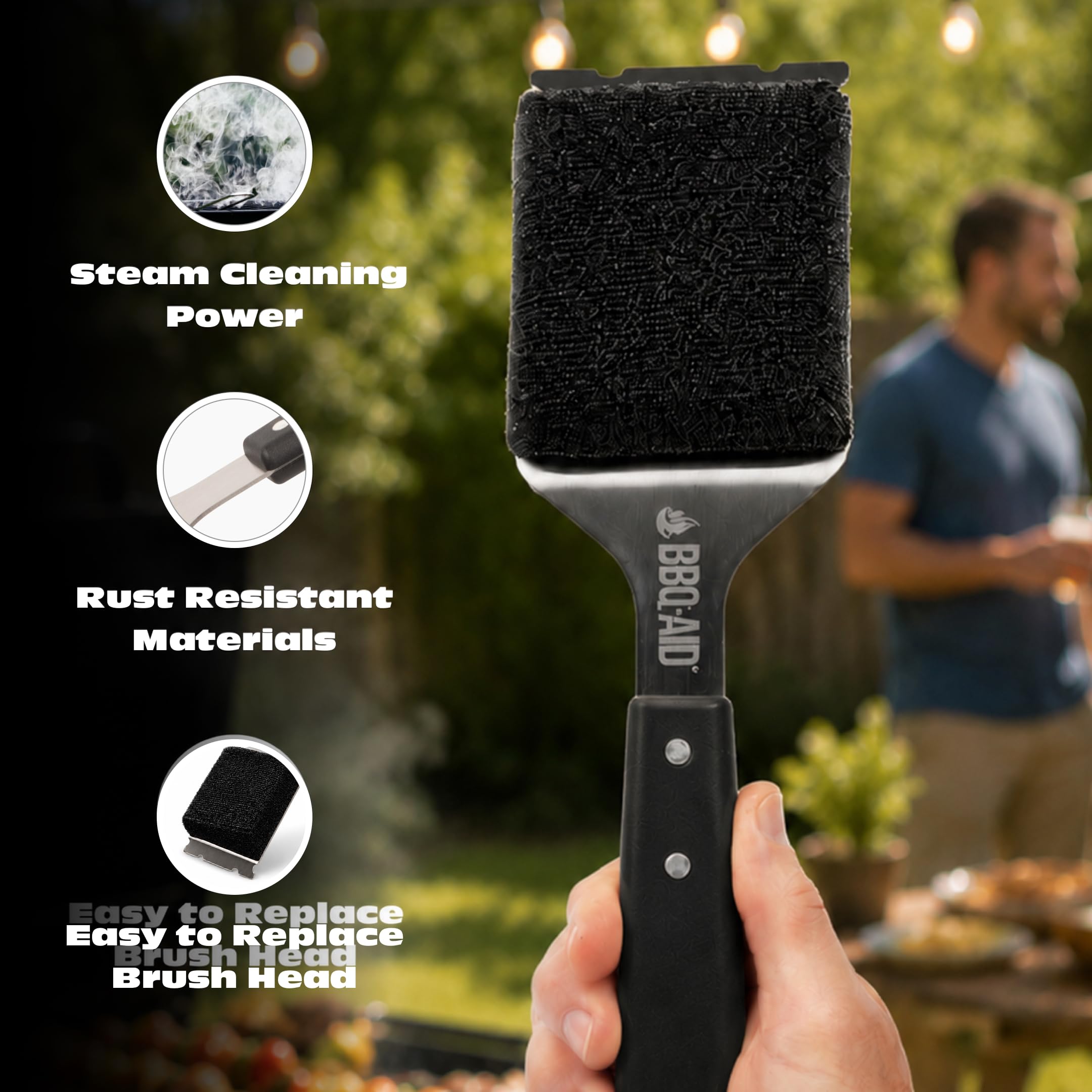 BBQ-Aid primer plano del raspador integrado que elimina restos adheridos eficientemente