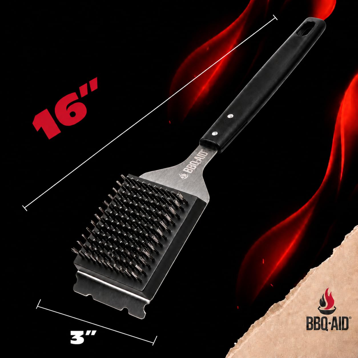 BBQ-Aid raspador integrado limpiando costra quemada para resultados más rápidos
