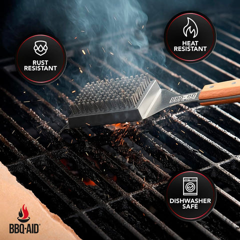 BBQ-Aid textura de las cerdas de acero inoxidable que destaca durabilidad